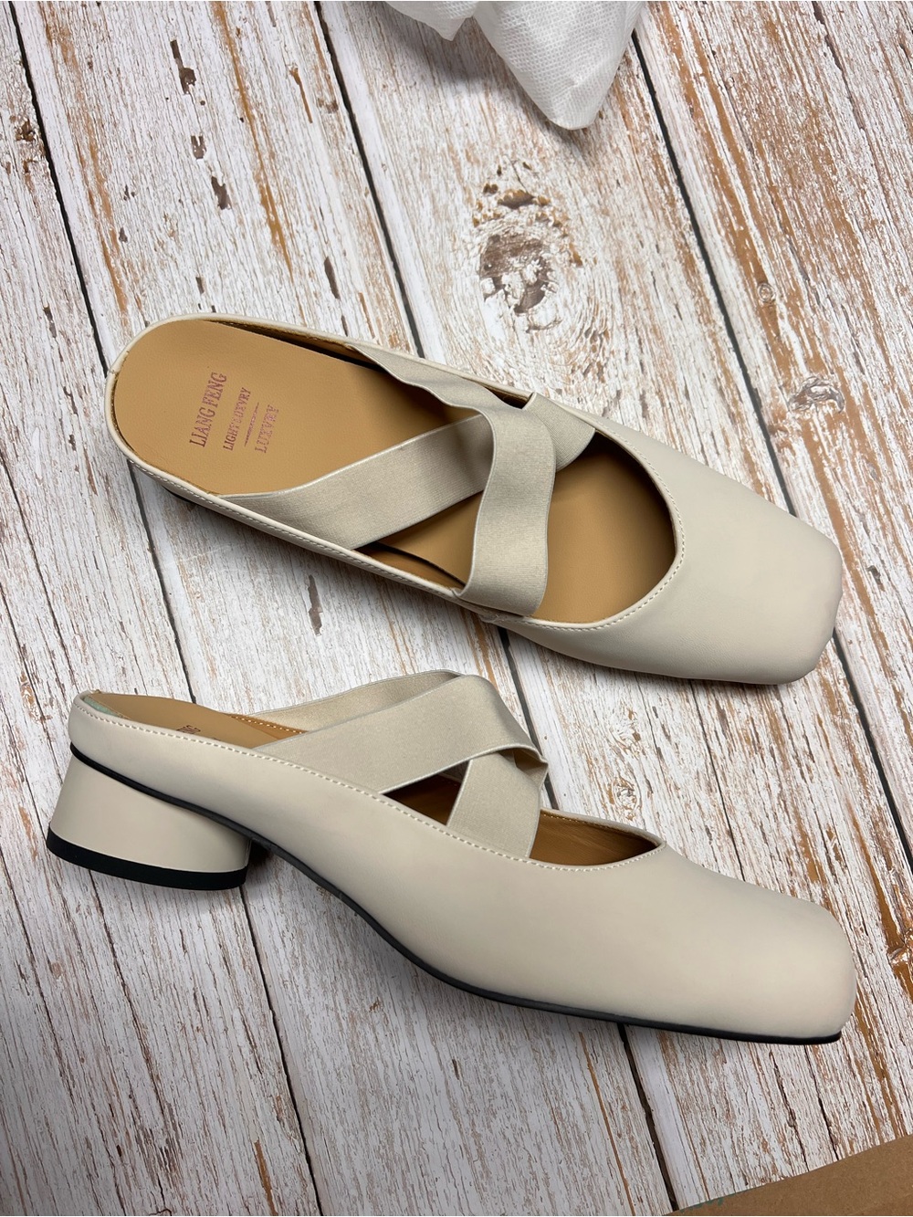 Cream Cross-Strap Mule Heels for Women